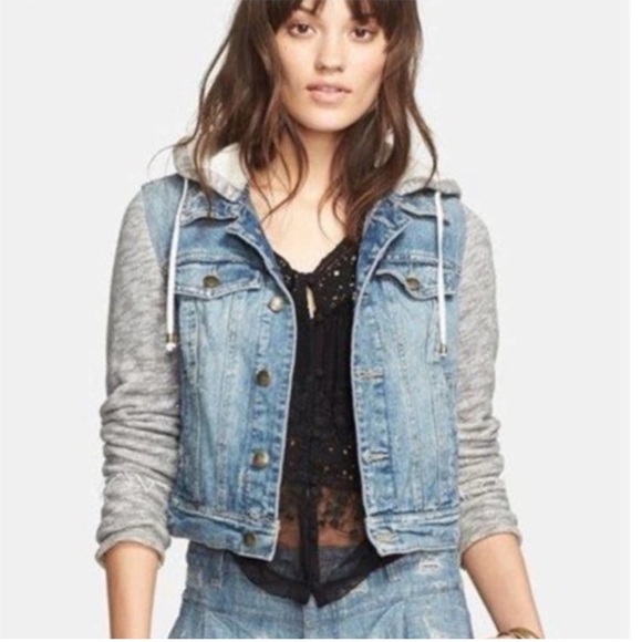 Free People Throwback denim knit, hooded jacket - Picture 8 of 15